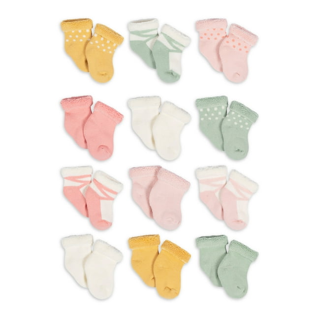Gerber Baby Girl Terry WiggleProof Socks, 12Pack (03 Months 6/9 Months)