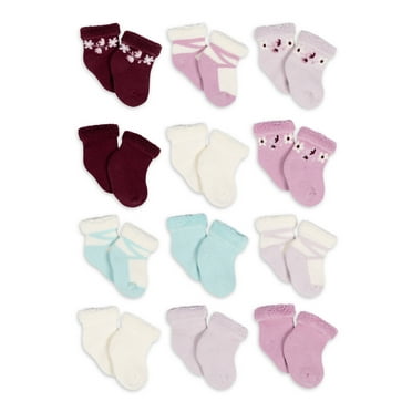 Gerber Baby Girl Terry Wiggle-Proof Socks, 12-Pack (0-3 Months - 6/9 Months)
