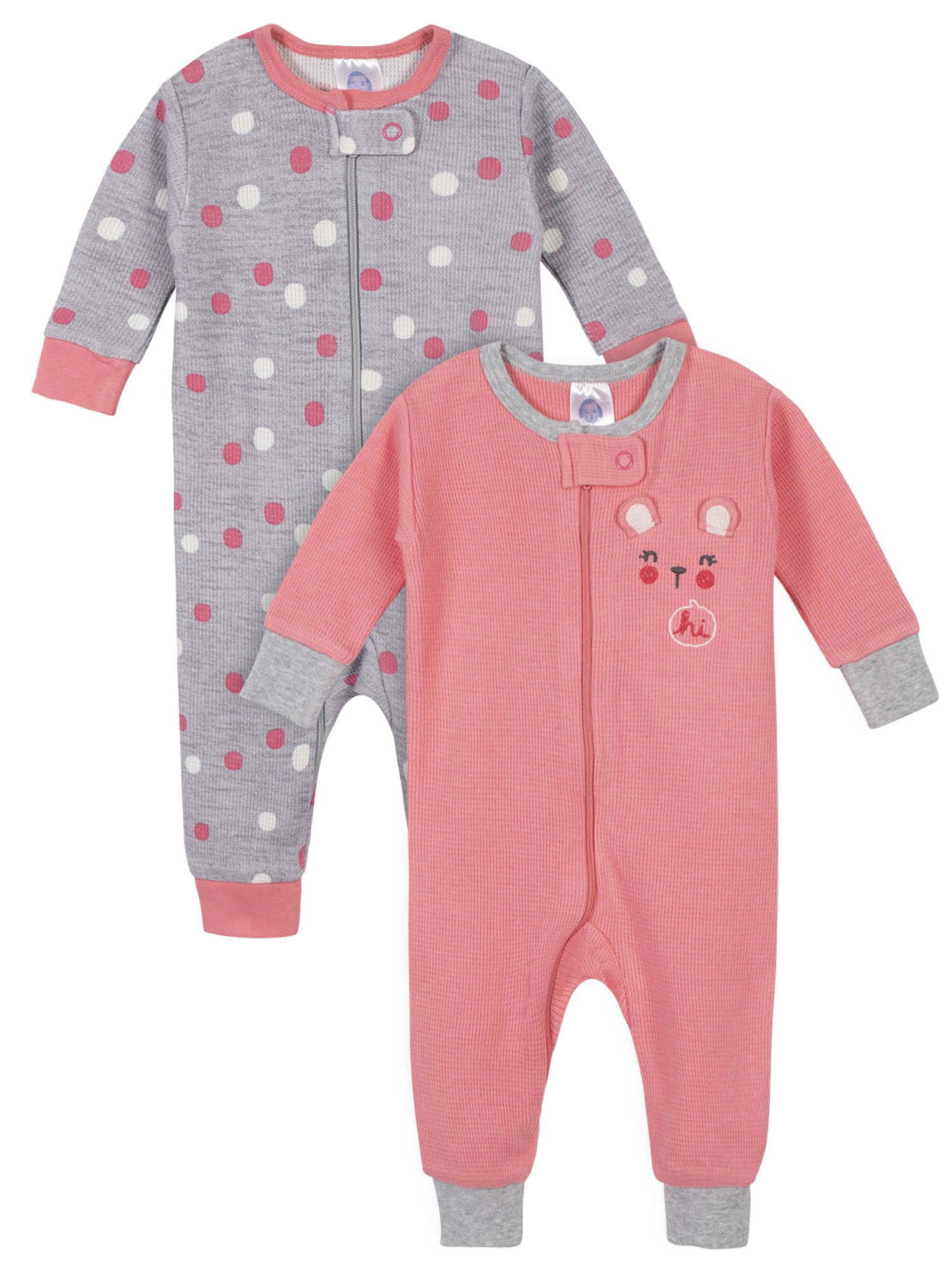 Gerber Baby Girl Thermal Footless Union Suit Pajamas, 2Pack