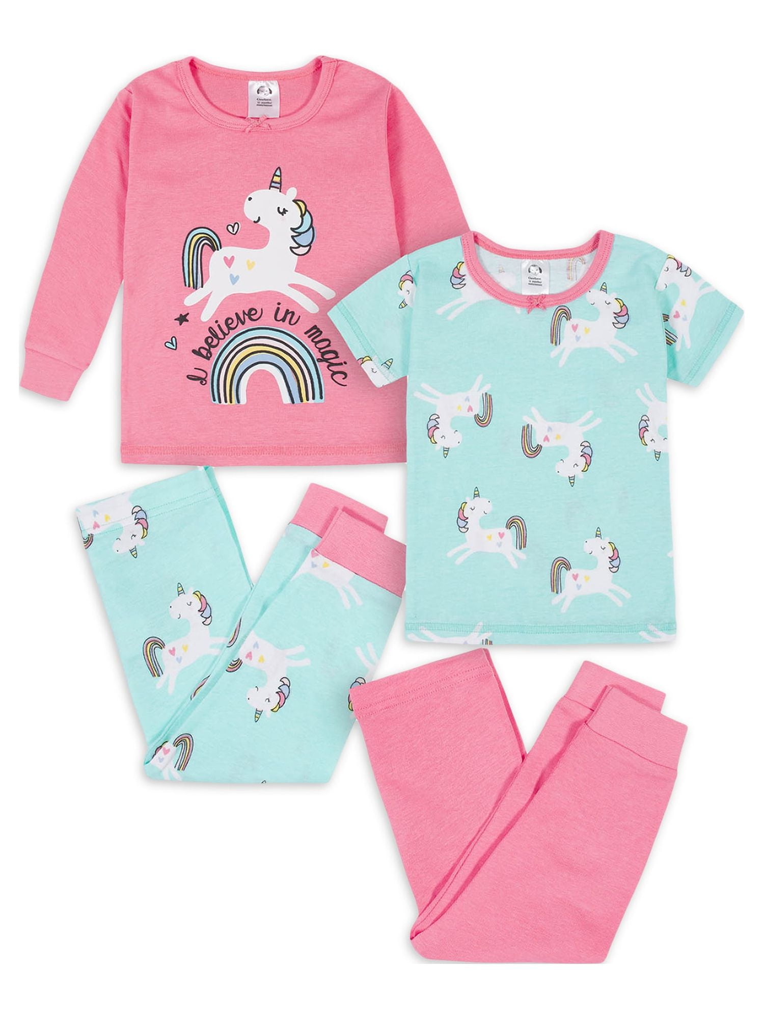 Gerber Baby Girl & Toddler Girl Snug Fit Cotton Pajamas, 4-Piece Set ...