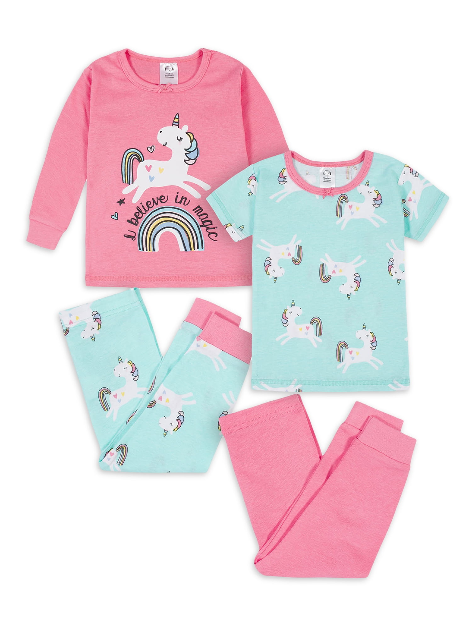 Gerber Baby Girl & Toddler Girl Snug Fit Cotton Pajamas, 4Piece Set