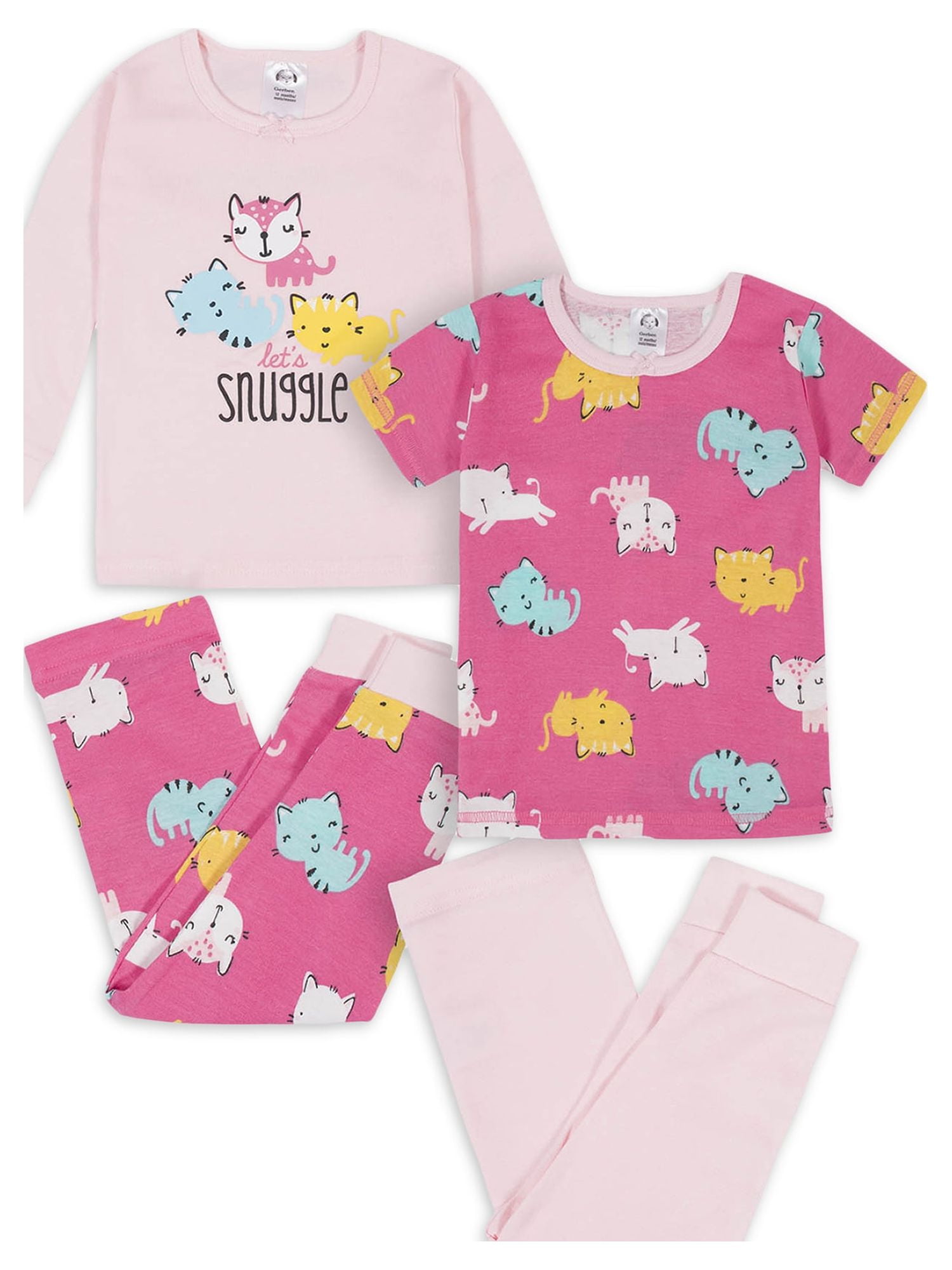 Gerber Baby Girl & Toddler Girl Snug Fit Cotton Pajamas, 4Piece Set