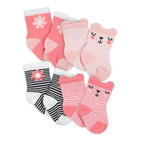 Gerber Baby Girl Wiggle Proof Socks, 4-Pack (Newborn - 0/6M)