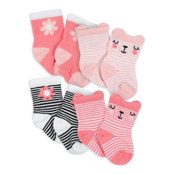 Gerber Baby Girl Wiggle Proof Socks, 4-Pack (Newborn - 0/6M)