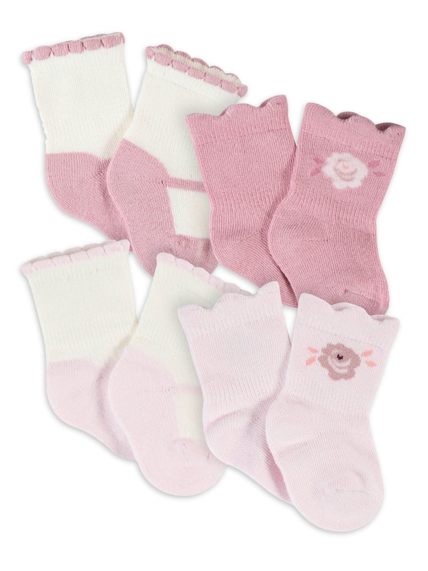 Gerber Baby Girl Wiggle Proof Socks, 4Pack (Newborn 0/6M)