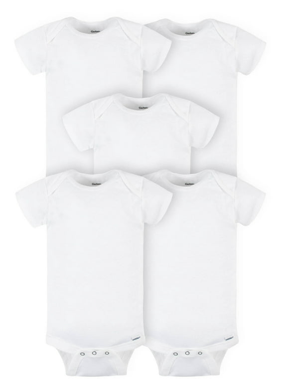 Gerber Baby Girl or Boy Gender Neutral Onesies Brand Cotton Rib Bodysuits, 5-Pack