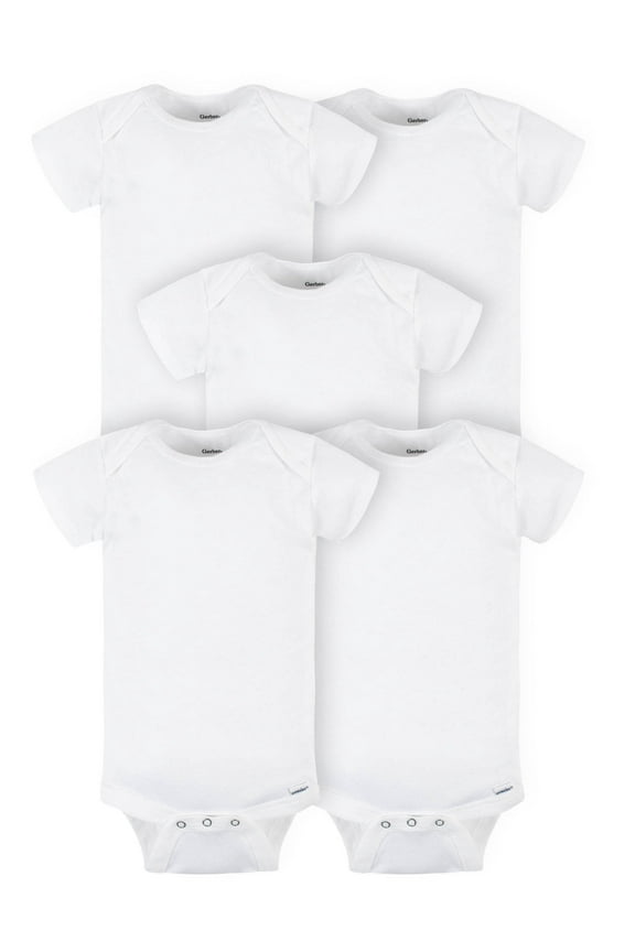 Baby Girl or Boy Gender Neutral Onesies Brand Cotton Rib Bodysuits, 5-Pack