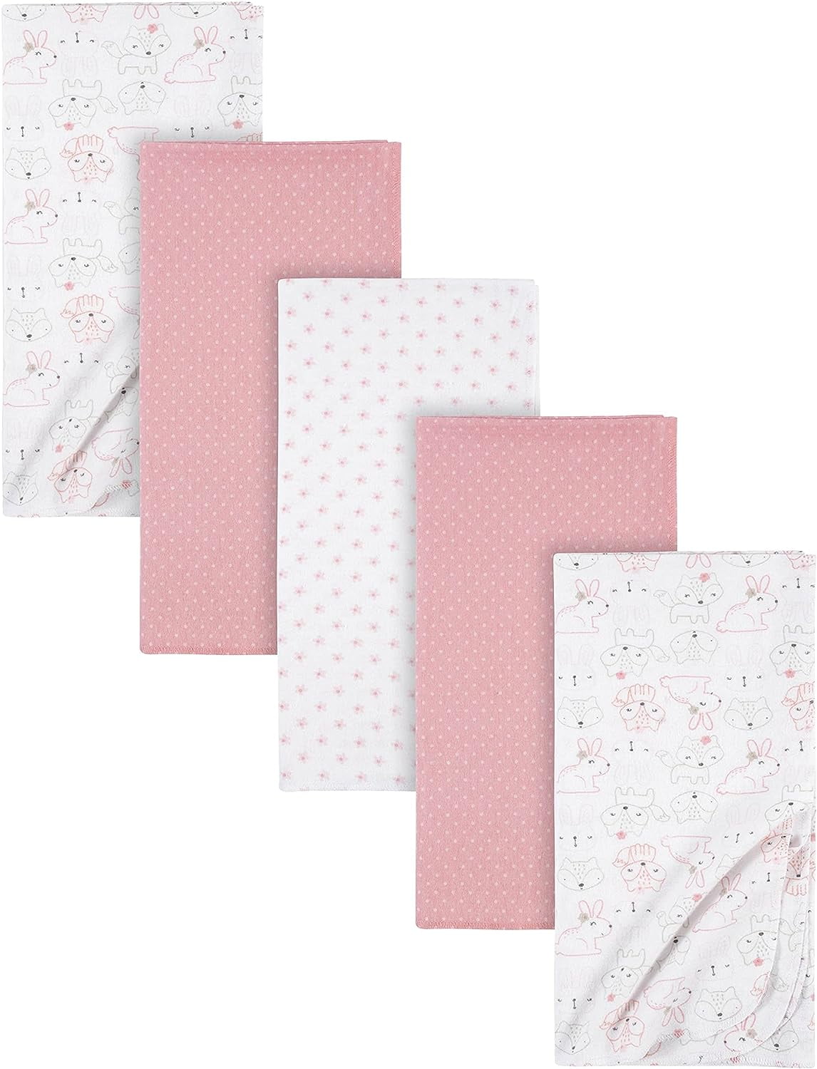 Gerber Baby Girls 100% Cotton Flannel Receiving Blankets, 5-Pack