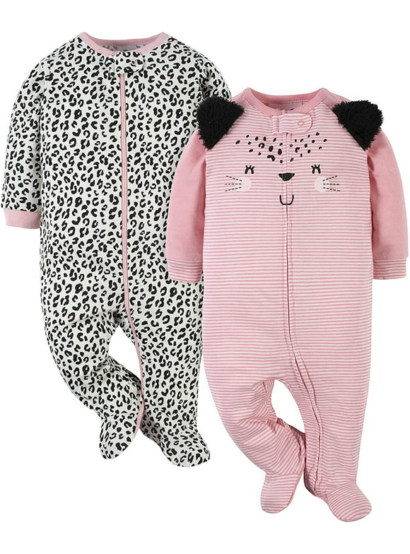 Gerber Baby-Girls 2-Pack Sleep N Play Preemie Leopard Pink