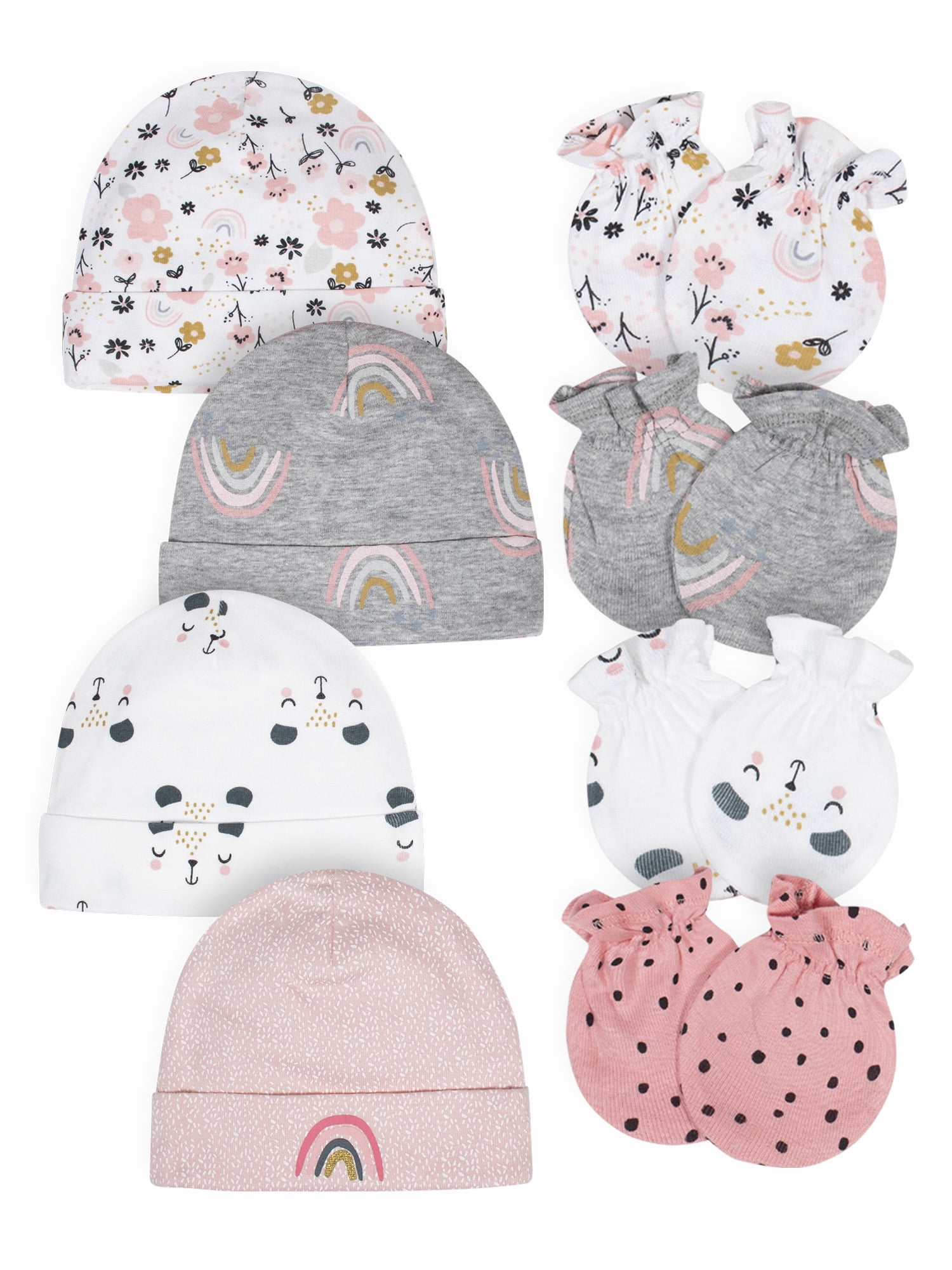 Gerber Baby Girls Caps & Mittens Set, 8-Piece
