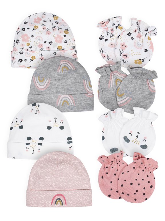 Gerber Baby Girls Caps & Mittens Set, 8-Piece