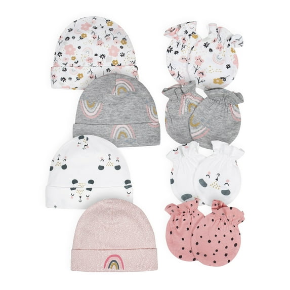 Gerber Baby Girls Caps & Mittens Set, 8-Piece