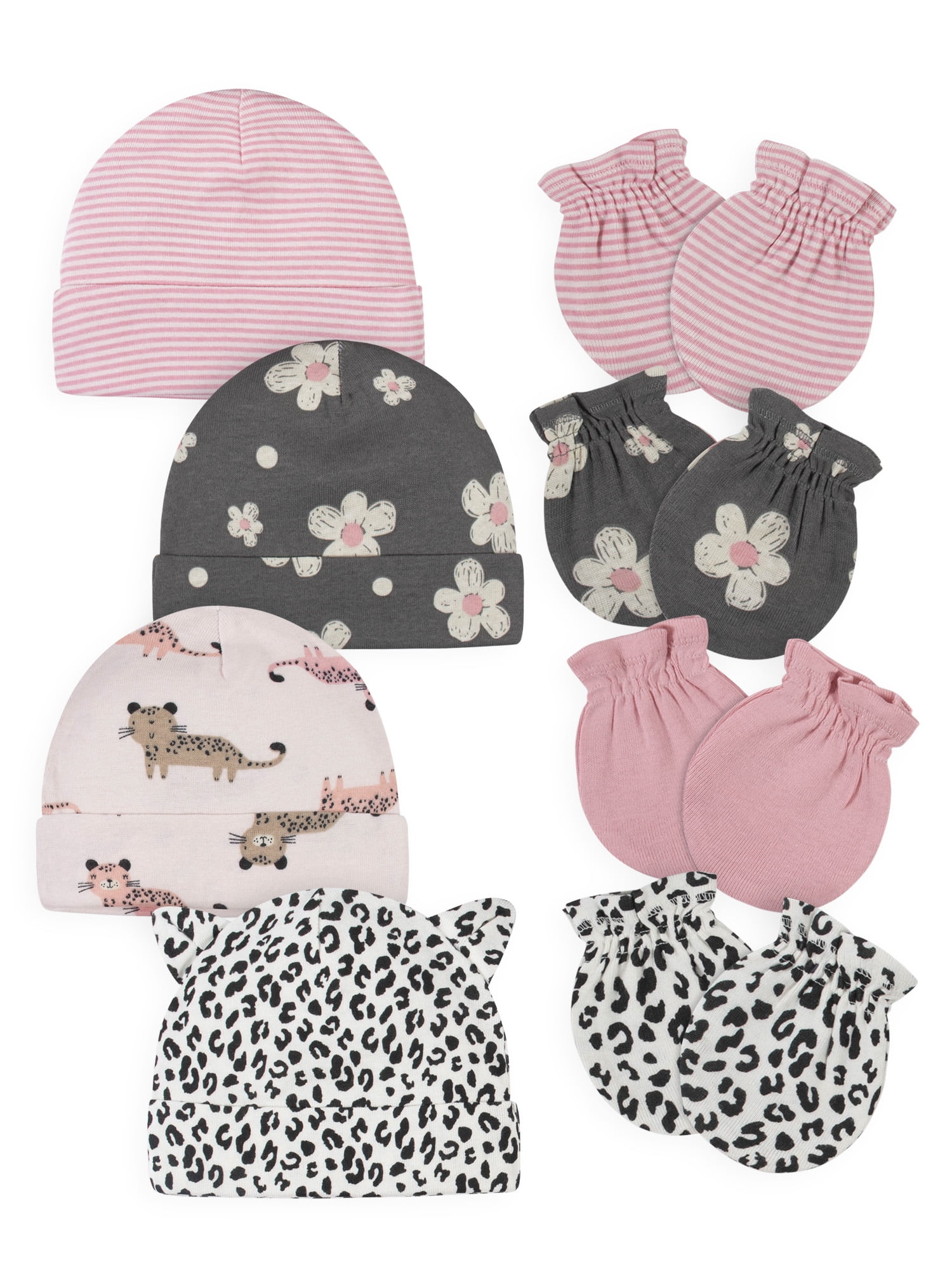 Gerber Baby Girls Caps & Mittens Set, 8-Piece