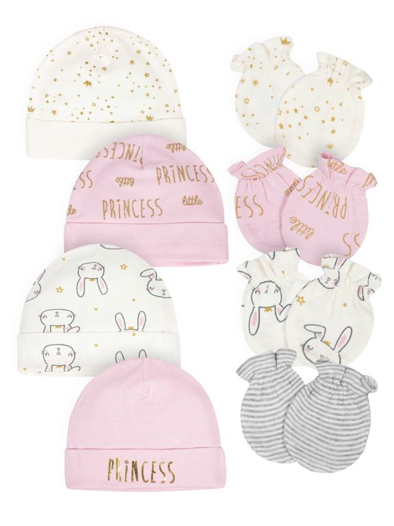 Gerber Baby Girls Caps & Mittens Set, 8-Piece
