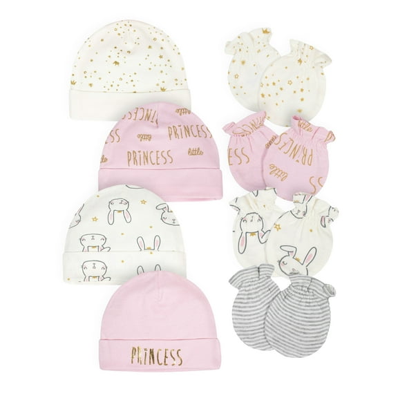 Gerber Baby Girls Caps & Mittens Set, 8-Piece