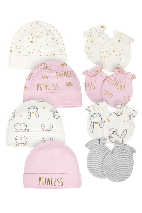 Baby Girls Caps & Mittens Set, 8-Piece