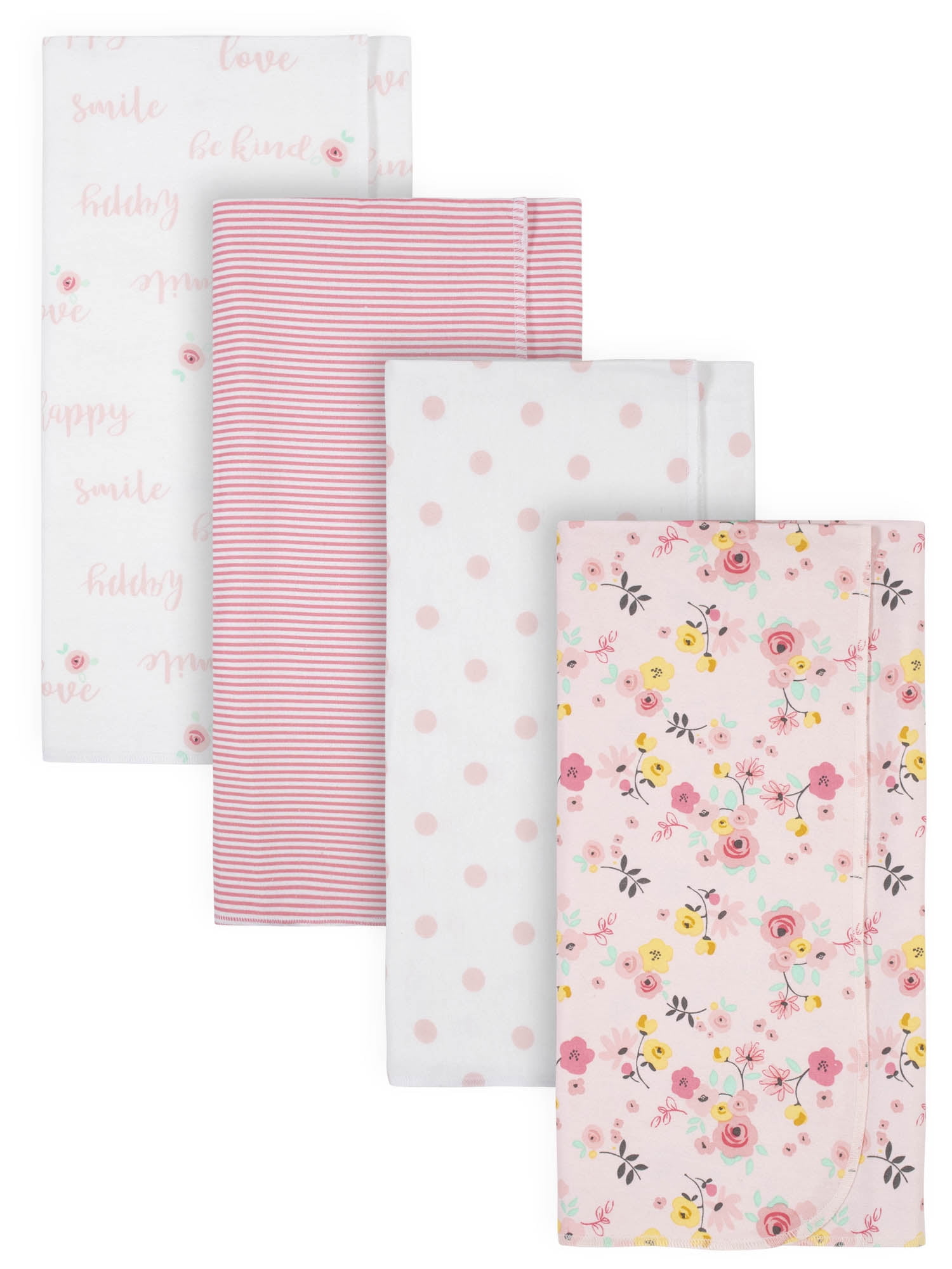 Gerber Baby Girls Flannel Receiving Blankets, 4Pack