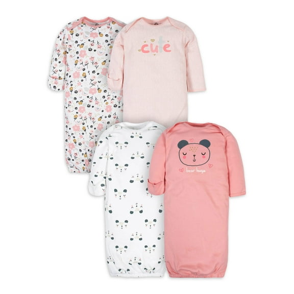 Gerber Baby Girls Lap Shoulder Gowns with Mitten Cuffs, 4-Pack, Preemie-0/6M