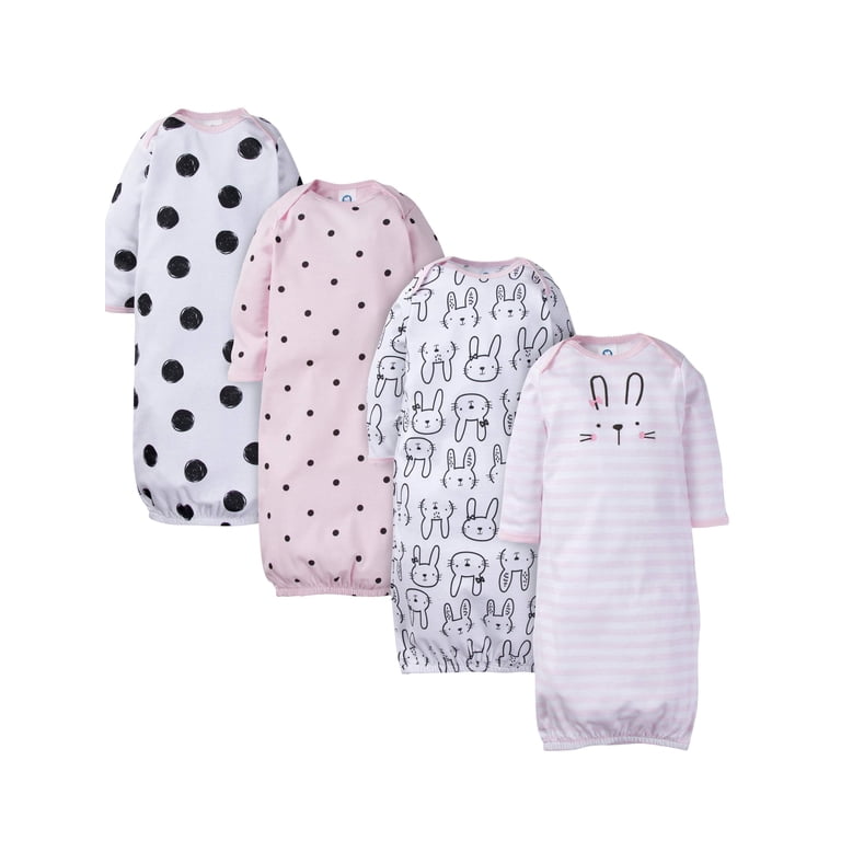 Gerber Baby Girl Lap Shoulder Gowns with Mitten Cuffs, 4-Pack photo 1