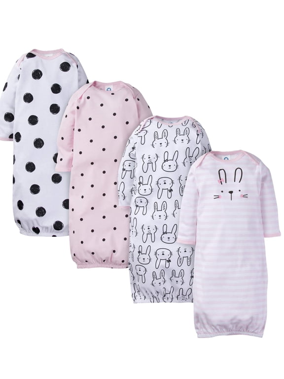 Baby Girls Lap Shoulder Gowns with Mitten Cuffs, 4-Pack, Preemie-0/6M