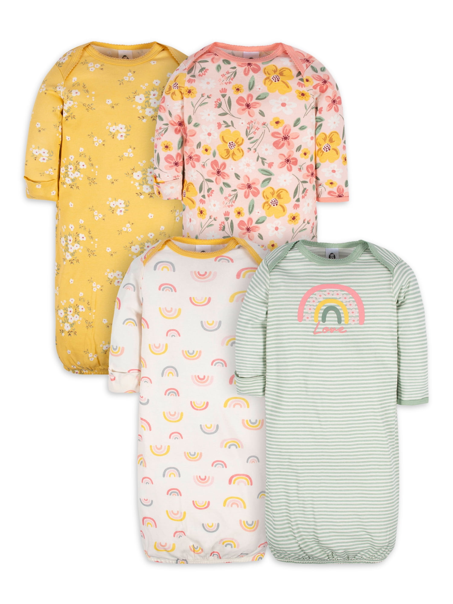 Gerber Baby Girls' Long Sleeve Gowns With Mitten Cuffs - 4-pack, Princess,  Preemie : Target
