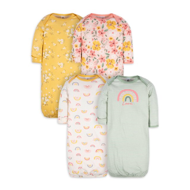 Gerber Baby Girls Lap Shoulder Gowns with Mitten Cuffs, 4Pack, Preemie