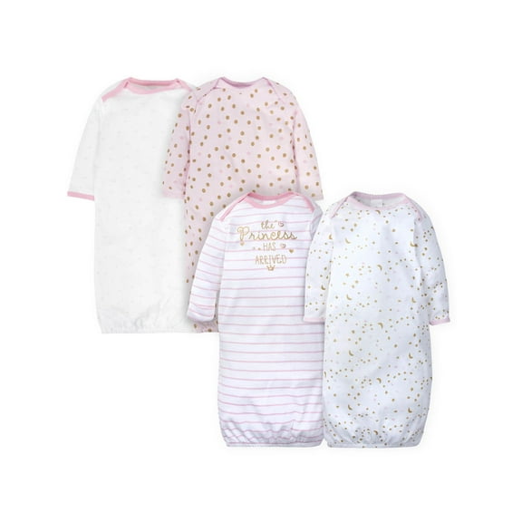 Gerber Baby Girls Lap Shoulder Gowns with Mitten Cuffs, 4-Pack, Preemie-0/6M