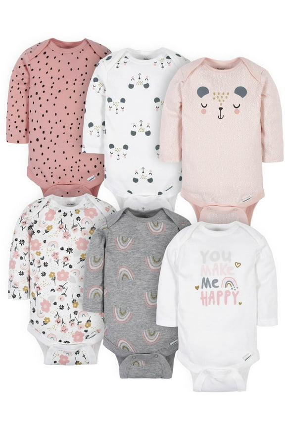Baby Girls' Long Sleeve Onesies Bodysuits, 6-Pack