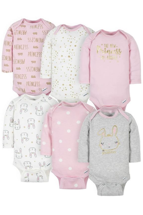 Baby Girls' Long Sleeve Onesies Bodysuits, 6-Pack