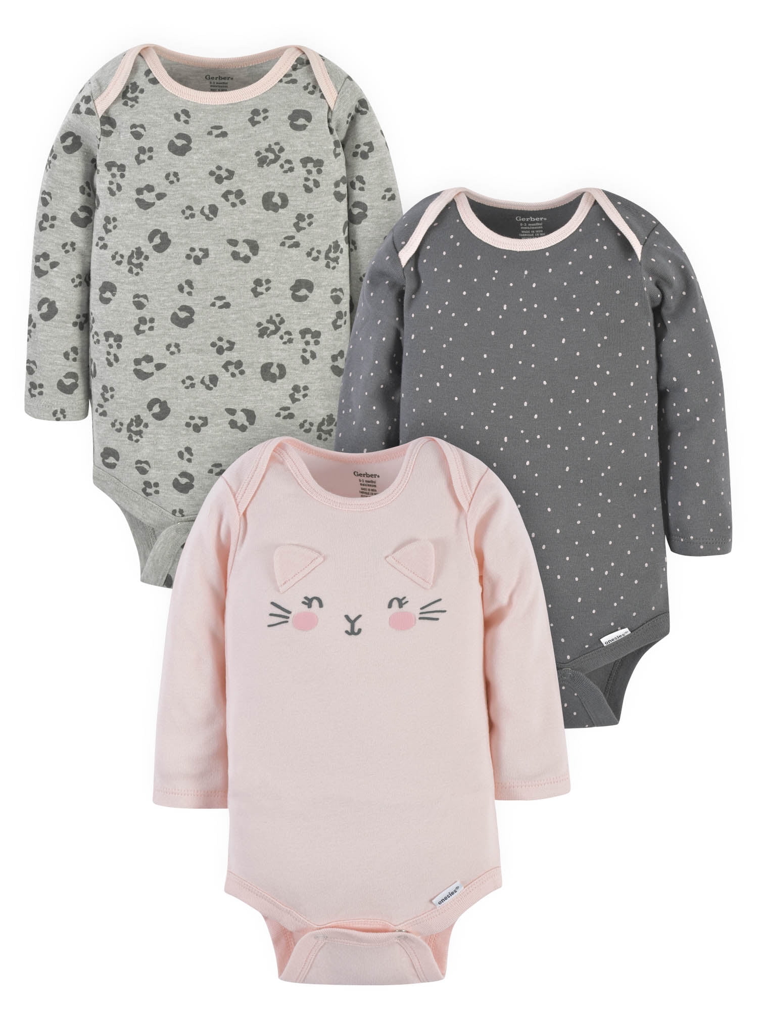 Gerber Baby Girls Long Sleeve Onesies Brand Bodysuits 3 Pack