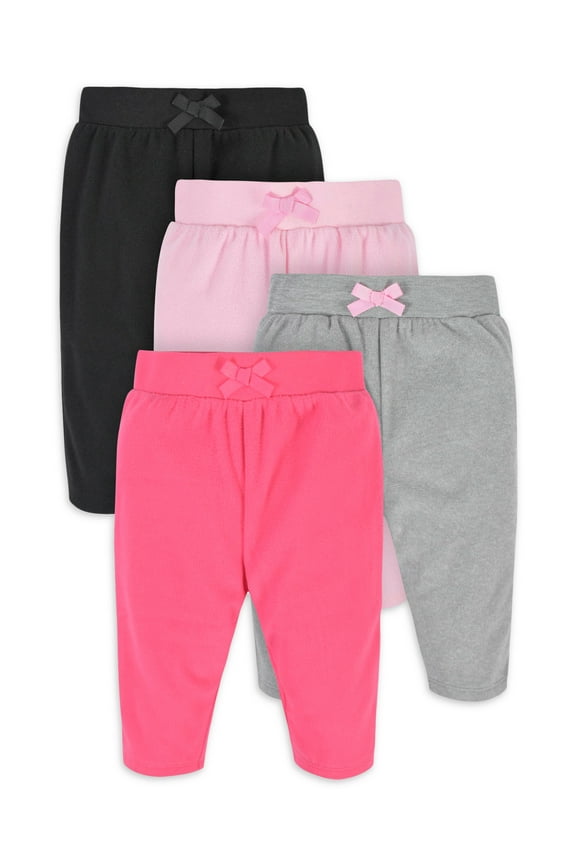 Baby Girls Microfleece Pants, 4-Pack, (Newborn - 24 Months)