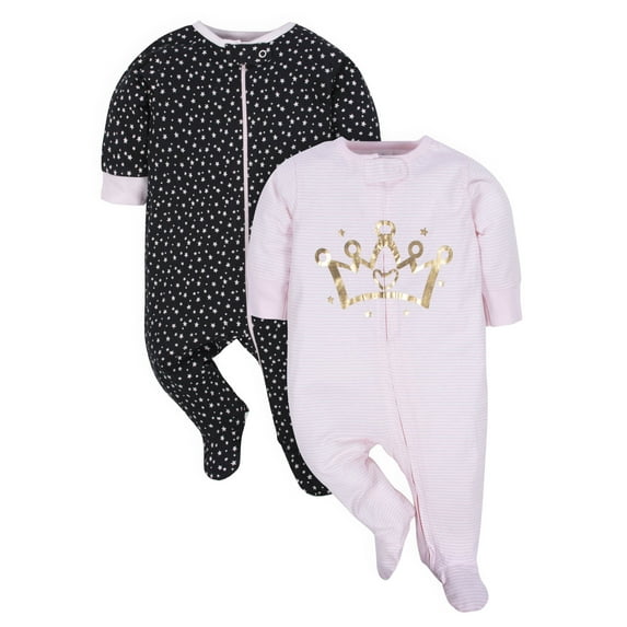 Gerber Baby Girls Organic Cotton Zip-Up Sleep 'N Play Pajamas, 2-Pack