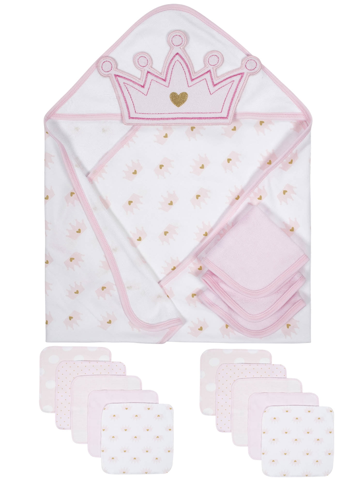 Gerber Baby Girls Organic Towels and Washcloths Bath Bundle, 14Piece