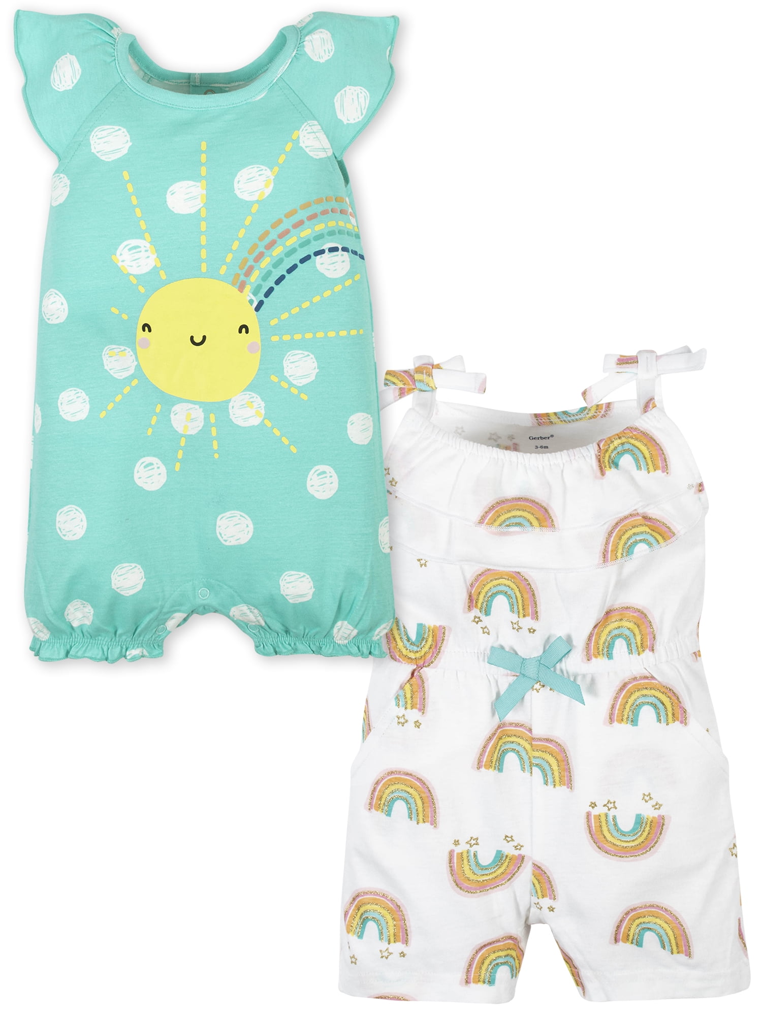 Gerber Baby Girls Rompers, 2Pack