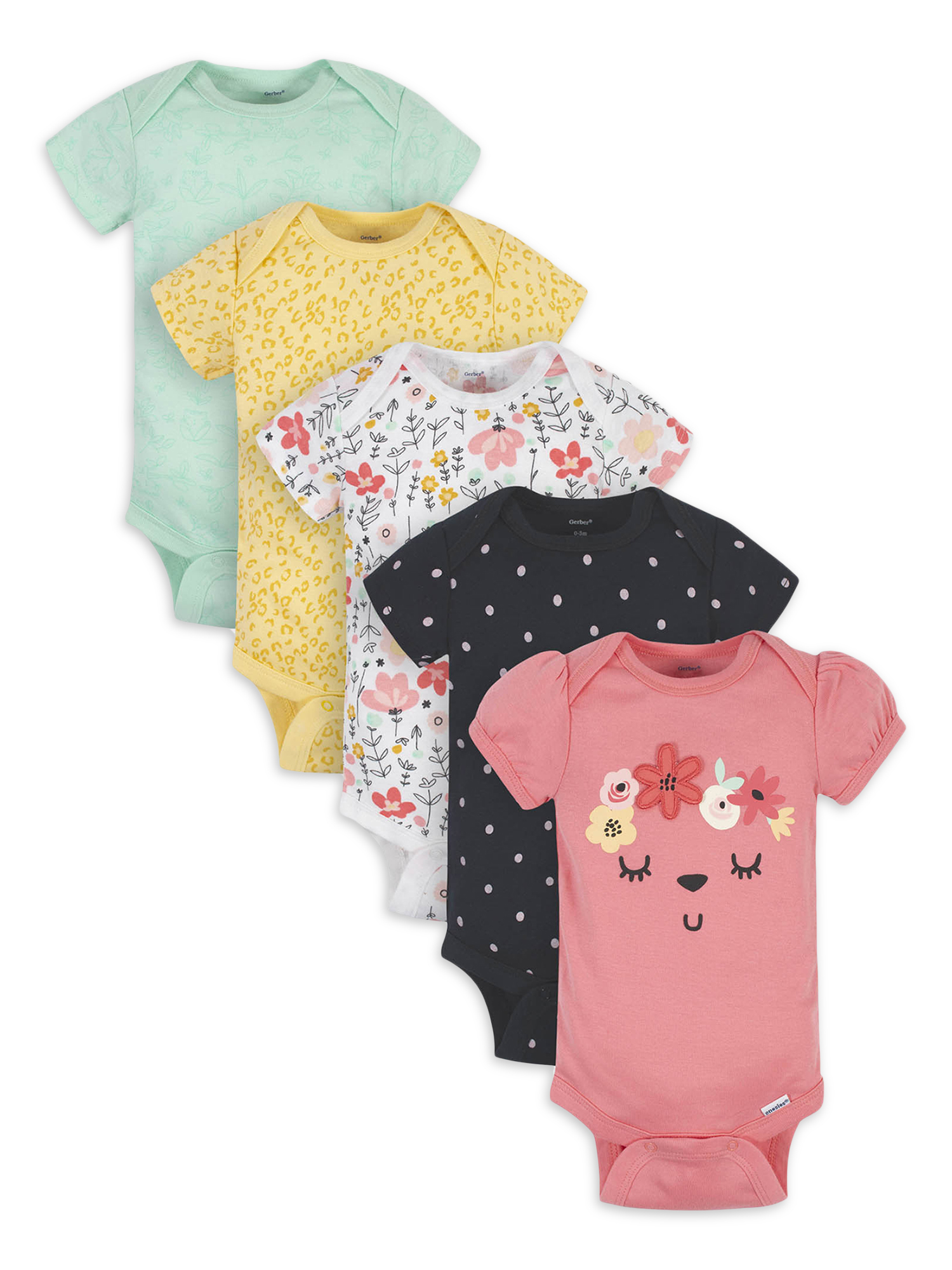 Gerber Baby Girls Short Sleeve Bodysuits, 5-Pack (Preemie-24 Months ...