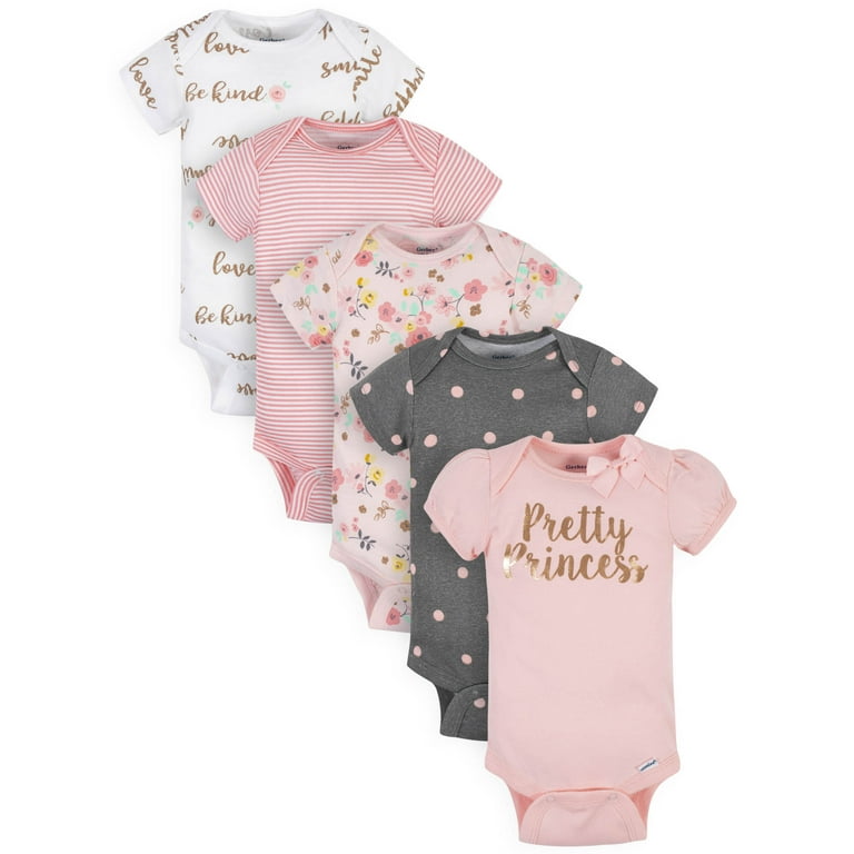 Gerber Baby Girls Short Sleeve Bodysuits, 5-Pack (Preemie-24 Months) 