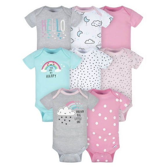 Gerber Baby Girls' Short Sleeve Onesies® Bodysuits, 8-Pack