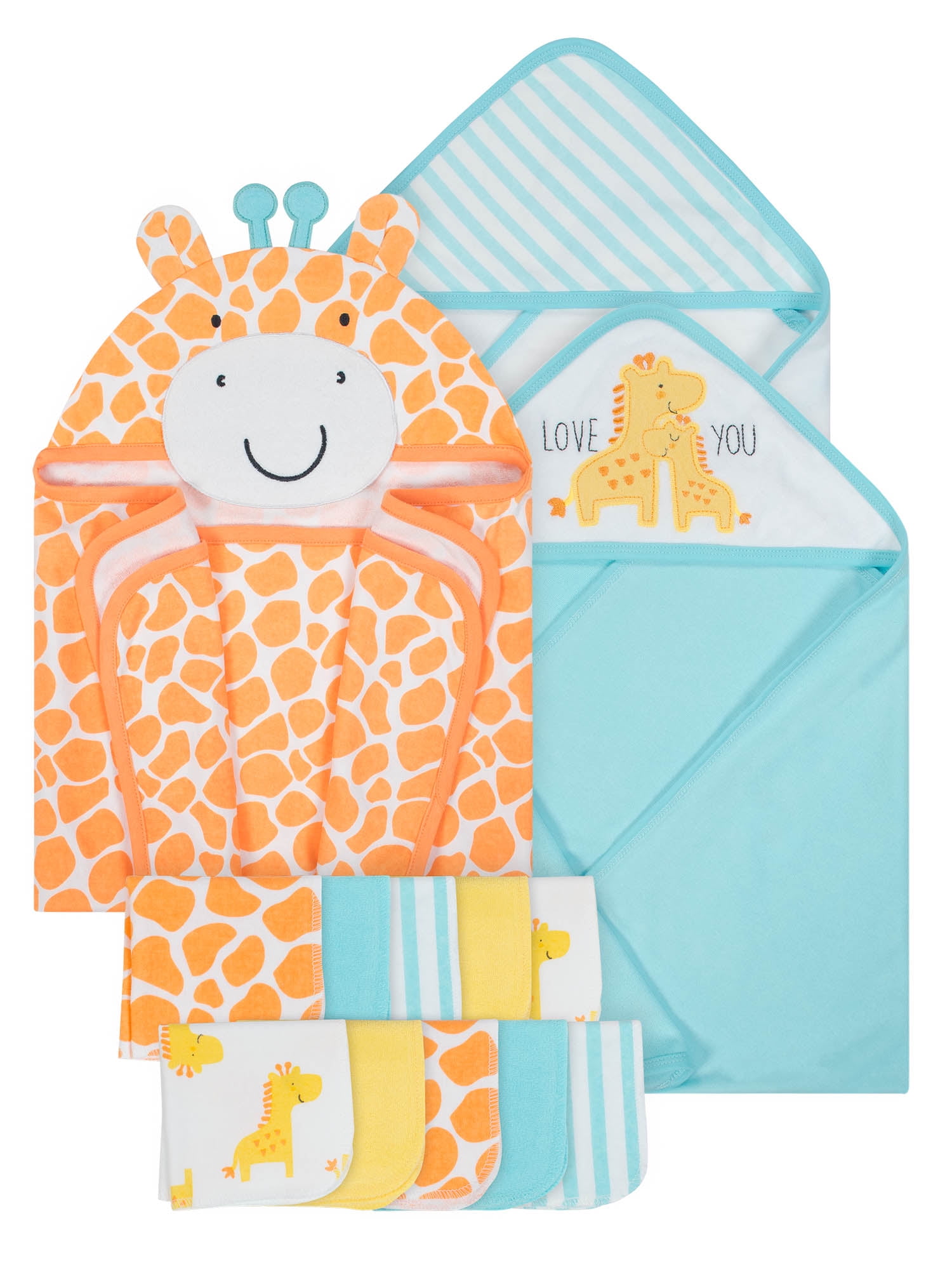 Gerber Baby Hooded Bath Wrap, Hooded Towels & Washcloth Set, 13pc