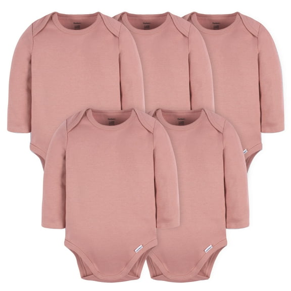 Gerber Baby Long Sleeve Solid Onesies Multi-Pack Interlock 180 GSM, Pink, 12 Months