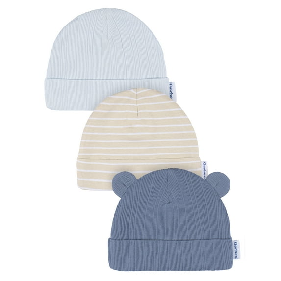 Gerber Baby Neutral 3-Pack Cap With Ears, Sizes Newborn - 0/6 Months