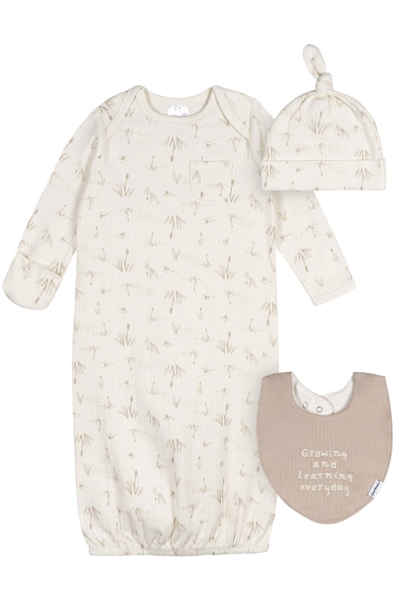 Baby Neutral 3pc Gown Set, Sizes (0-6 Months)