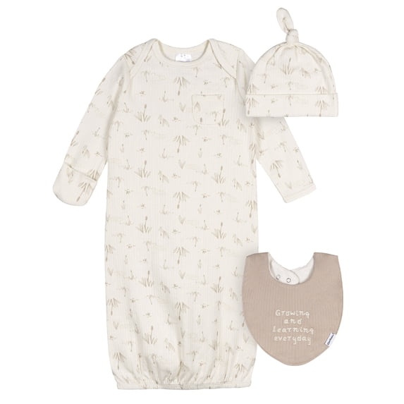 Gerber Baby Neutral 3pc Gown Set, Sizes (0-6 Months)