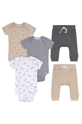 Baby Neutral 5-Piece Bodysuits & Pants Set Safari , Sizes (Newborn - 9 Months)