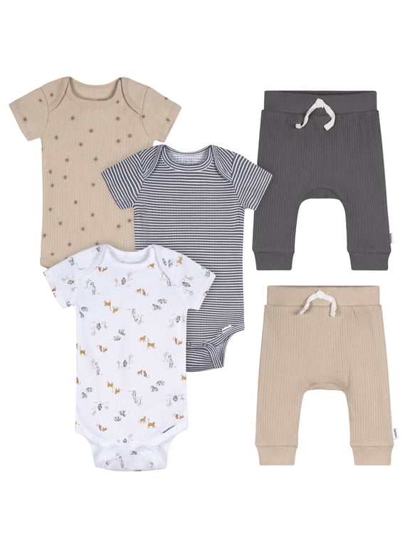Baby Neutral 5-Piece Bodysuits & Pants Set Safari , Sizes (Newborn - 9 Months)