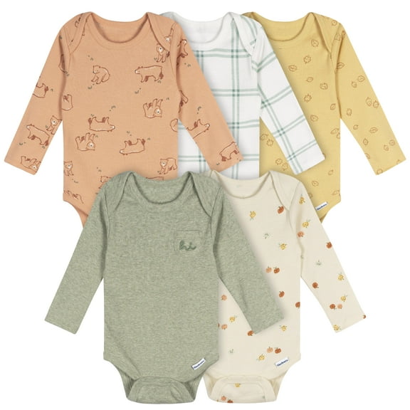 Gerber Baby Neutral 5Pk Long Sleeve Onesies Sizes 0/3 Months - 12 Months
