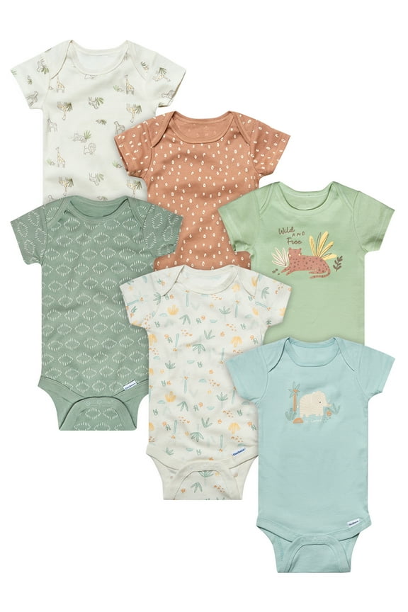 Gender Neutral Short Sleeve Onesies, 6-Pack, Sizes Newborn - 18 Months