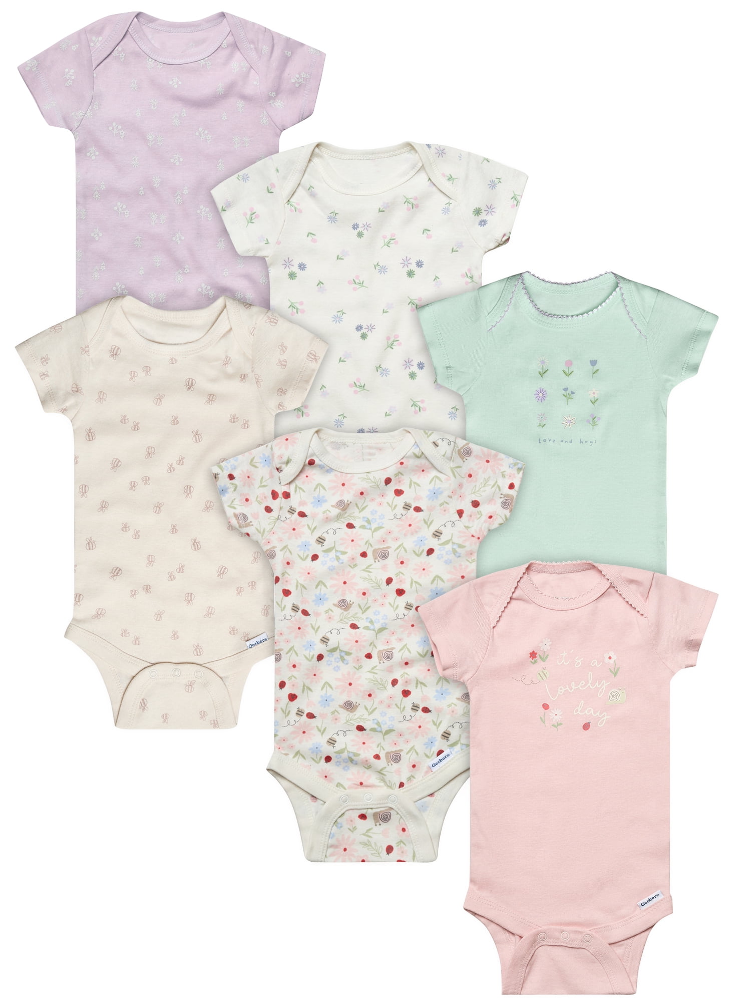 Walmart discounts of Gerber Baby Neutral 6-Pack Short Sleeve Bodysuits, Sizes Newborn - 18 Months