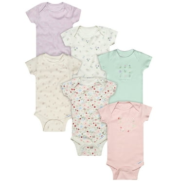 Gerber Baby Neutral 6-Pack Short Sleeve Bodysuits, Sizes Newborn - 18 Months