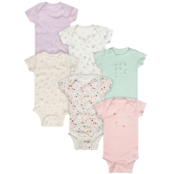 Gerber Gender Neutral Short Sleeve Onesies, 6-Pack, Sizes Newborn - 18 Months