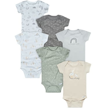Gerber Baby Neutral 6-Pack Short Sleeve Bodysuits, Sizes Newborn - 18 Months
